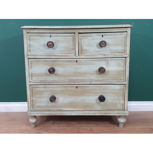 874 - A small painted pine Chest of two short and two long drawers, 2ft 9in W x 2ft 8in H
(R4)