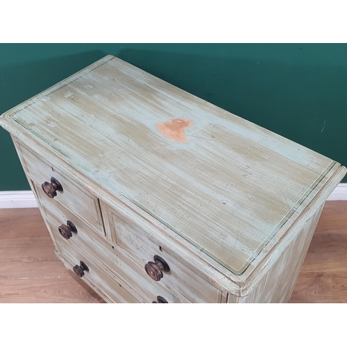 874 - A small painted pine Chest of two short and two long drawers, 2ft 9in W x 2ft 8in H
(R4)