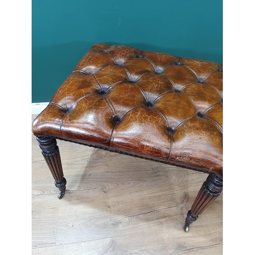 882 - A Georgian and later Stool with brown leather button upholstery raised on six fluted supports and ca... 