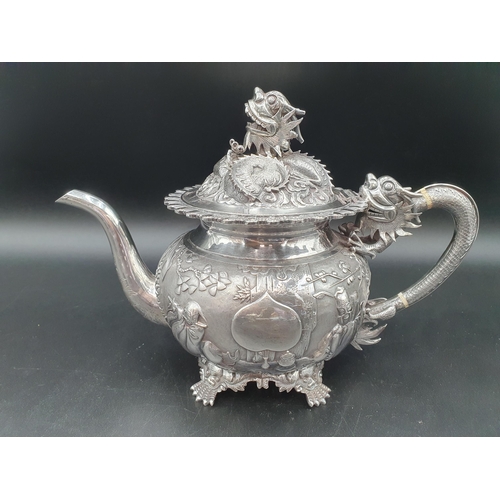 89 - A 19th century fine quality Chinese silver four piece Tea and Coffee Service exquisitely decorated n... 