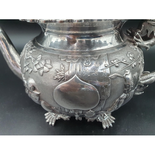 89 - A 19th century fine quality Chinese silver four piece Tea and Coffee Service exquisitely decorated n... 