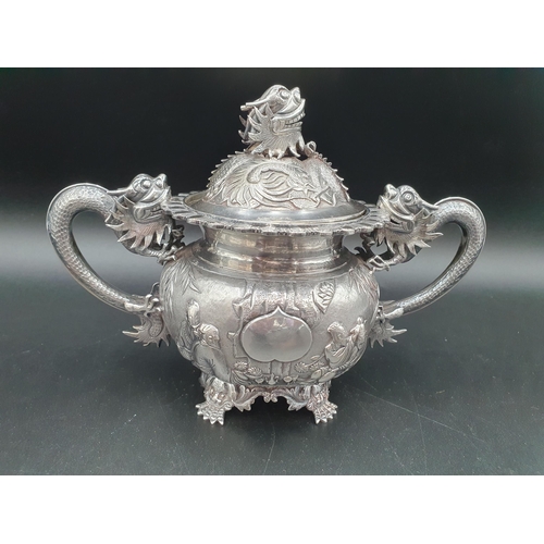 89 - A 19th century fine quality Chinese silver four piece Tea and Coffee Service exquisitely decorated n... 