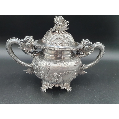 89 - A 19th century fine quality Chinese silver four piece Tea and Coffee Service exquisitely decorated n... 