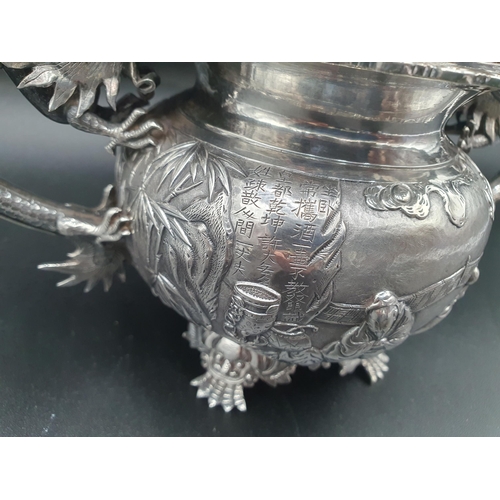 89 - A 19th century fine quality Chinese silver four piece Tea and Coffee Service exquisitely decorated n... 