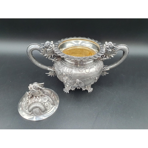 89 - A 19th century fine quality Chinese silver four piece Tea and Coffee Service exquisitely decorated n... 