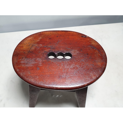 891 - A 19th Century mahogany apprentice piece Stool with pierced oval top on squared tapering supports, 8... 