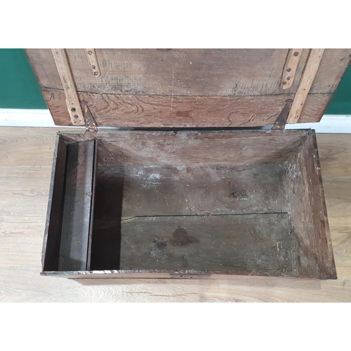 892 - An antique oak Blanket Box with hinged cover, enclosing a Candle Box, 2ft 8in W
(R3)