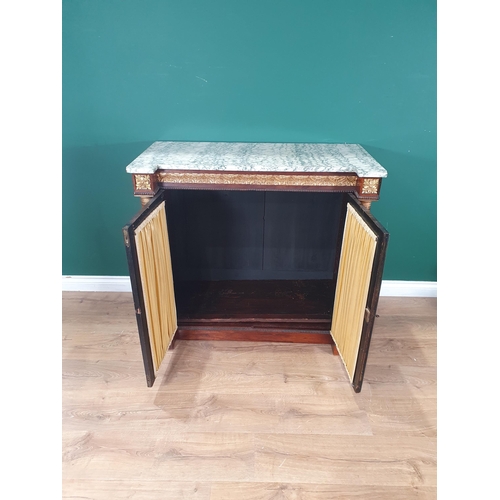 894 - A Regency rosewood and parcel gilt Cabinet, the variegated marble top above a pair  of grille doors ... 