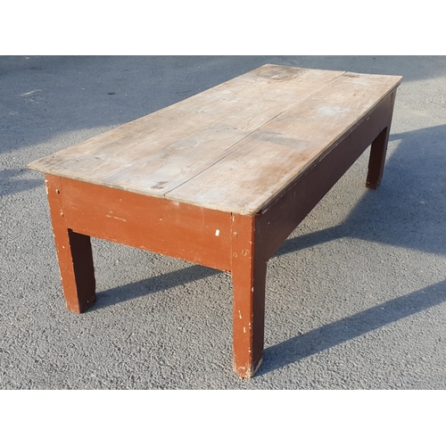 906 - A Victorian large oak Preparation Table with scrub and painted base top on squared supports, 8ft 7in... 