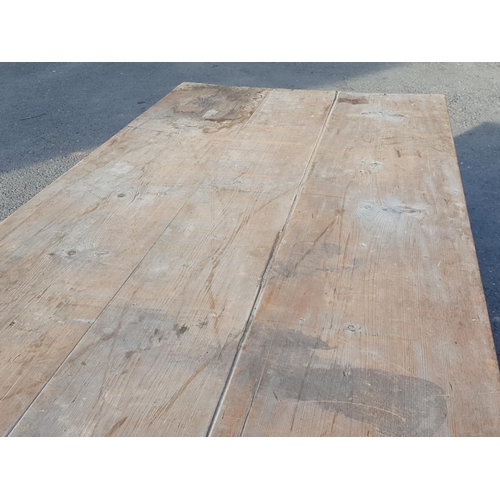 906 - A Victorian large oak Preparation Table with scrub and painted base top on squared supports, 8ft 7in... 