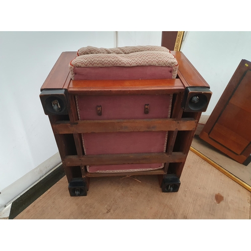 907 - A pair of Art Deco walnut Armchairs with upholstered backs and seats with rectangular arms and squar... 