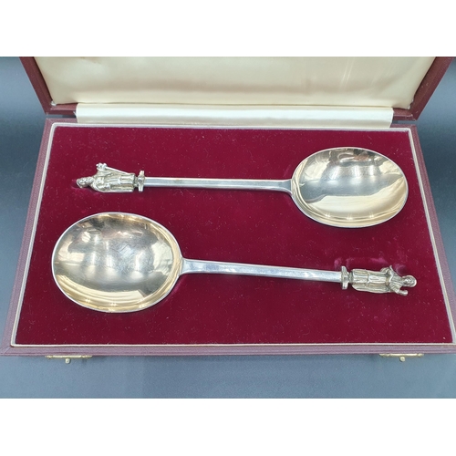 92 - A pair of Victorian silver large Apostle Spoons with gilt circular bowl, London 1894, maker: W.C & J... 