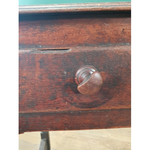 934 - An 18th Century oak Side Table with three piece top, single fitted drawer, above a shaped frieze, on... 