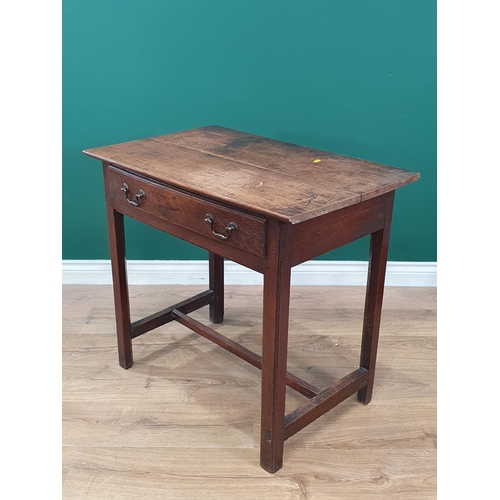 946 - An 18th Century oak Side Table with moulded top fitted frieze drawer above pierced corner brackets r... 