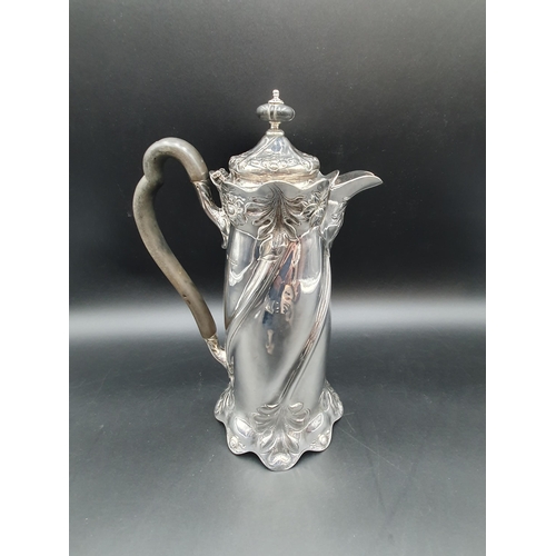 95 - An Edward VII Art Nouveau silver Coffee Pot with spiral leafage embossing, Sheffield 1901, 690gms al... 