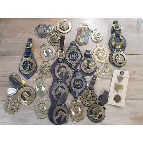 394 - A collection of assorted decorative Horse Brasses and Studs, and a brass souvenir Figure 