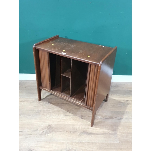 595 - A mid-century tambour-fronted Record Cabinet on squared supports, 2ft 4in W (R2)