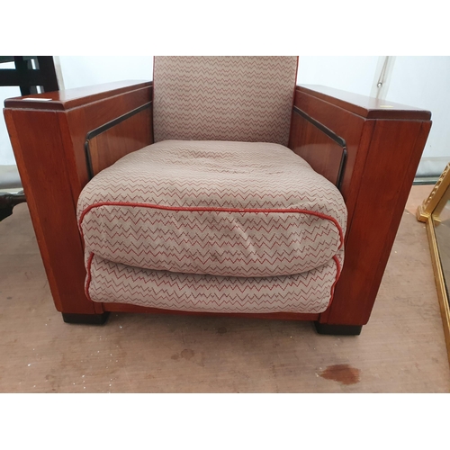 626 - A pair of Art Deco walnut Armchairs with upholstered backs and seats with rectangular arms and squar... 