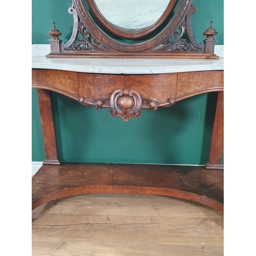 399 - A Victorian walnut and marble top Dressing Table with oval mirror above the serpentine marble top, f... 