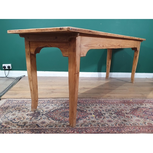 133 - An antique pine Farmhouse Table with two plank top raised on square cut cabriole supports 7ft 1in L ... 