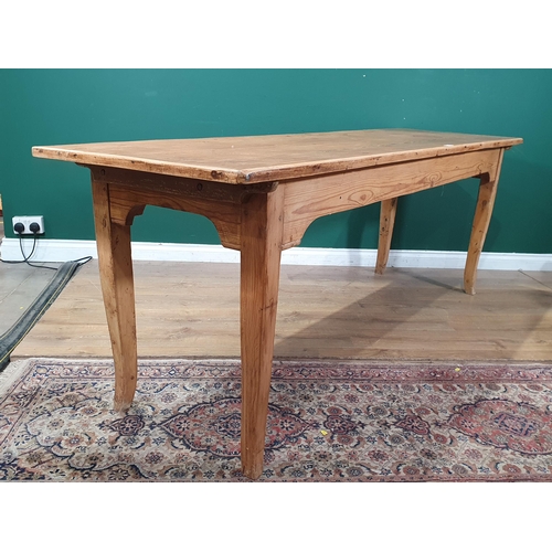 133 - An antique pine Farmhouse Table with two plank top raised on square cut cabriole supports 7ft 1in L ... 