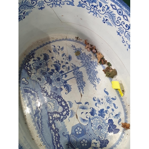 141 - A 19th Century transfer decorated blue and white Footbath A/F 1ft 10in W (R7)