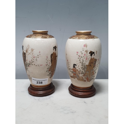 238 - A Baccarat glass Model of a hippo 6in L and a pair of Japanese satsuma Vases on stands 5 1/2in H (R1... 