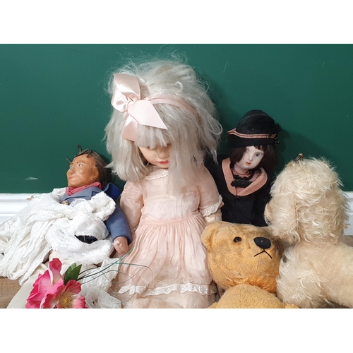 246 - Three Dolls, a soft toy Dog and Rabbit, a Teddy Bear, a 'Fur Real' Cat and a child's Guitar (R6)