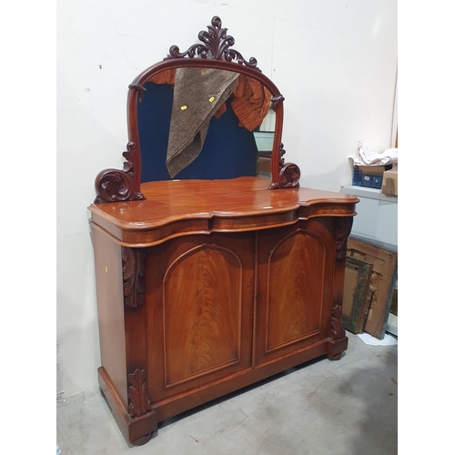 297 - A Victorian mahogany mirror back Chiffonier fitted pair of arched panel doors flanked by leafage car... 