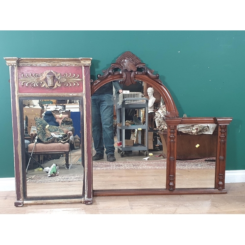 300 - A Victorian mahogany framed Overmantle Mirror and an antique gilt and red painted Wall Mirror A/F (R... 