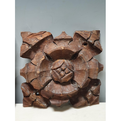 339 - Four 18th Century carved Roof Bosses in flower head designs (R5)