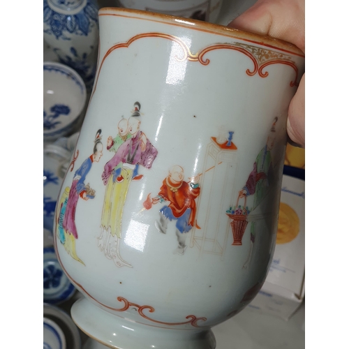 351 - A 19th Century Cantonese Tankard with polychrome design of figures, two pairs of miniature Chinese b... 