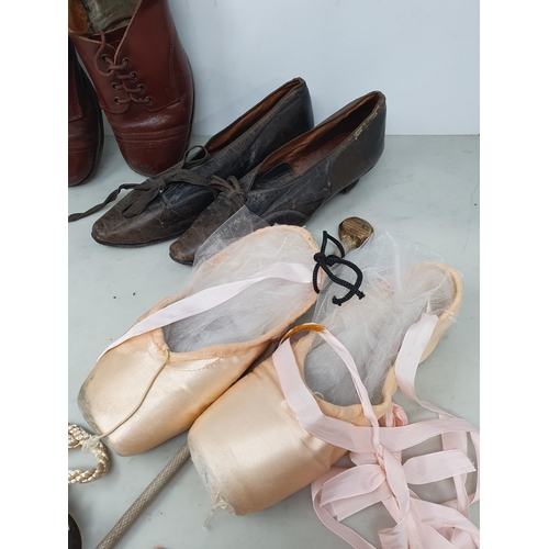 36 - Three pairs of Shoes, a pair of Ballet Shoes, three metal Crowns, a quantity of Sewing Cottons, a sm... 