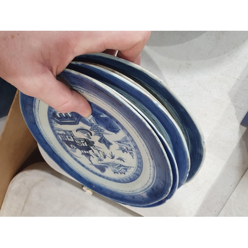 375 - Six 19th Century Chinese blue and white Plates and a Dish A/F (R5)