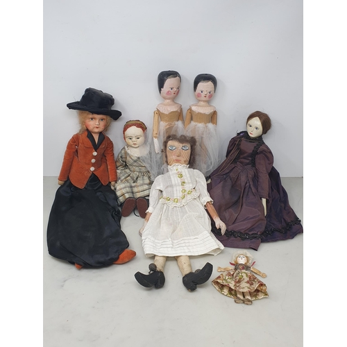 40 - Three vintage Peg Dolls, another wooden Doll and three other Dolls