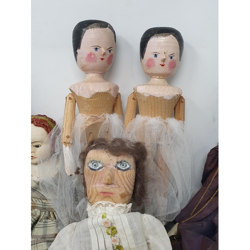 40 - Three vintage Peg Dolls, another wooden Doll and three other Dolls