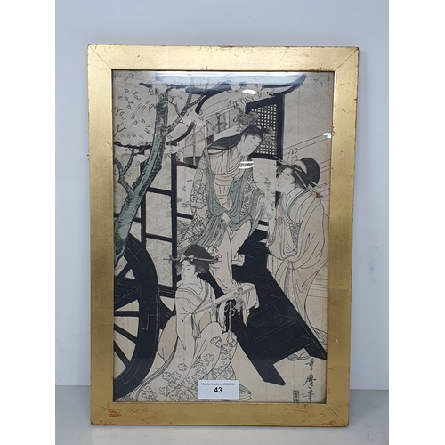 43 - A coloured Woodblock Print by Kitogono Utamoro, c.1790 14in x 9in