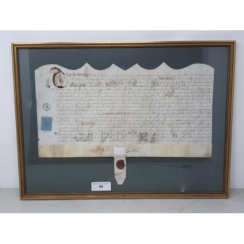 44 - A William IV framed vellum Indenture