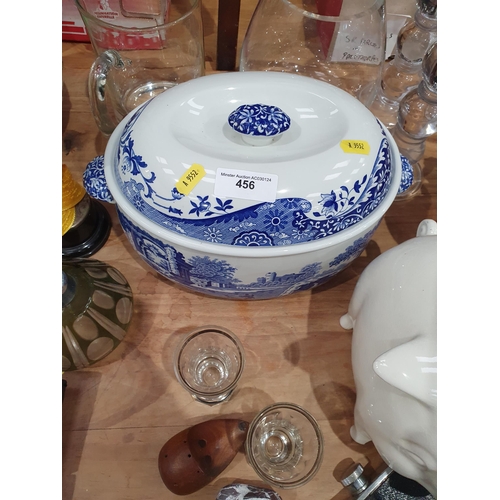 456 - A Spode Italian blue Tureen and Cover, A Chamber Pot, glass Jugs, Vases, Piggy Bank, Trophy, Scent B... 