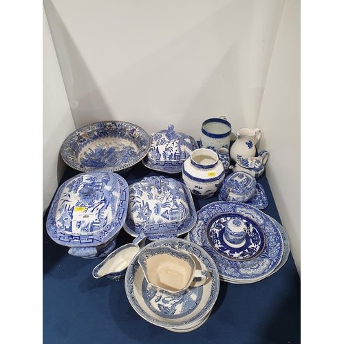 459 - A large quantity of blue and white China including covered Tureens, a large moulded Mug, Teapot (cov... 