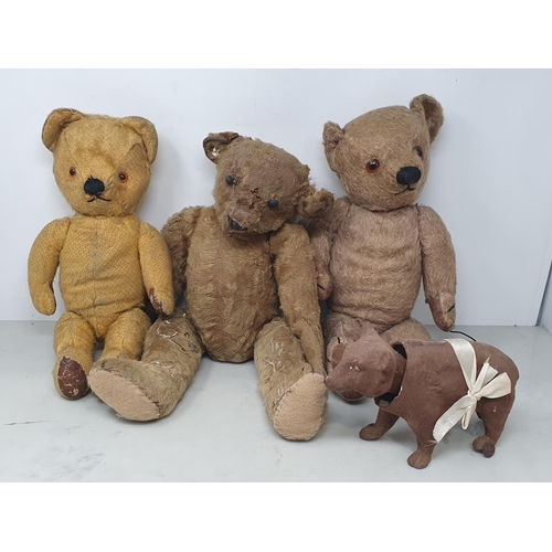 47 - Three vintage Teddy Bears (some moth damage) and a Bear with a nodding head