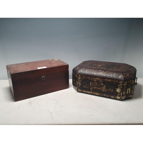 471 - A 19th Century chinoiserie lacquered octagonal Sewing Box 1ft 2in W and a mahogany three division Te... 