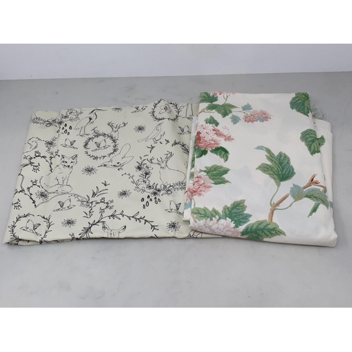 489 - A vintage patchwork Quilt, a woollen Throw, a cream Curtain with floral design and two other pieces ... 