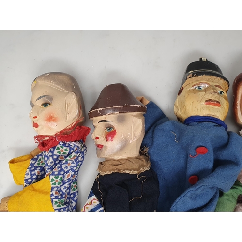 491 - Six Puppets with painted wooden faces 12in H approx