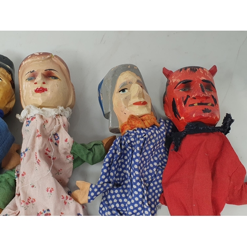 491 - Six Puppets with painted wooden faces 12in H approx