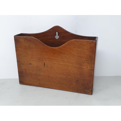 493 - An antique oak two division Cutlery Tray, a Letter Rack and an oak Desk Stand