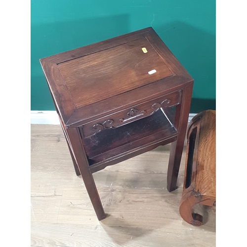 499 - A Chinese hardwood two tier Occasional Table 2ft 6in H x 1ft 4in W and a hardwood Coffee Table with ... 