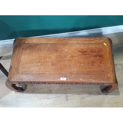 499 - A Chinese hardwood two tier Occasional Table 2ft 6in H x 1ft 4in W and a hardwood Coffee Table with ... 