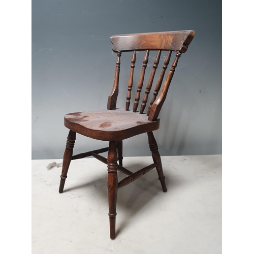 501 - A doll's Windsor Elbow Chair, Kitchen Chair, Medieval style Throne, stained pine Chair and two wicke... 