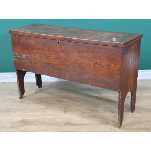 505 - An 18th Century elm six plank Chest on arched end plank supports 3ft 3in W x 2ft 1in H (R3)